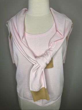 Tommy Hilfiger Light Pink & Tan Knit Tank Top with Matching Cardigan
